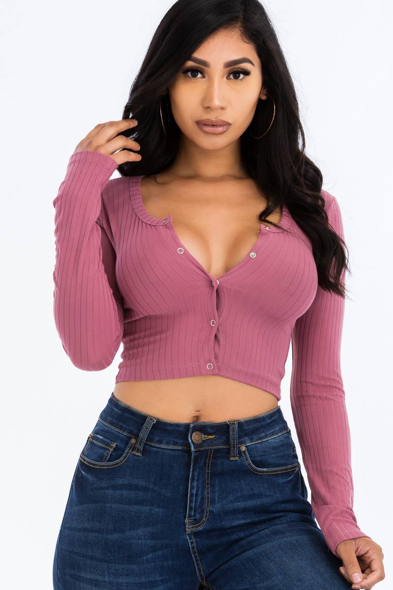 CAPELLA APPAREL - Wholesale Knit Top - Women's - Button Up Ribbed Crop Top1