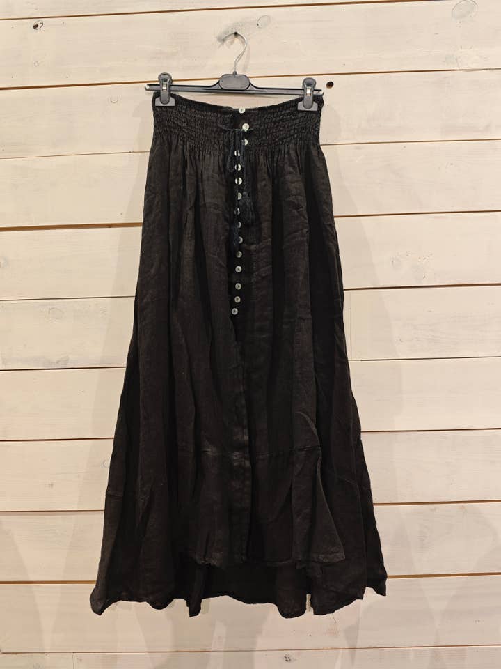 Linos y Textiles – wholesale Kjol - Dam – REF 80129 LINNEKJOL MED KNAPP, 100% LINNE RESÅR I MIDJAN.