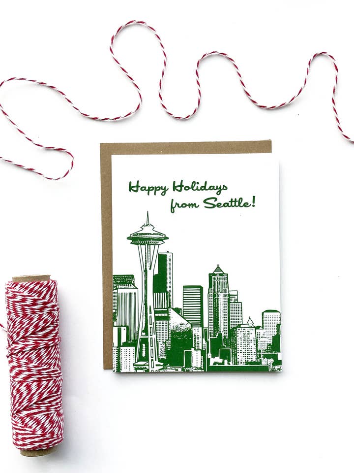 Carte de vacances Seattle Skyline pour la vente par Orange Twist Studio LLC