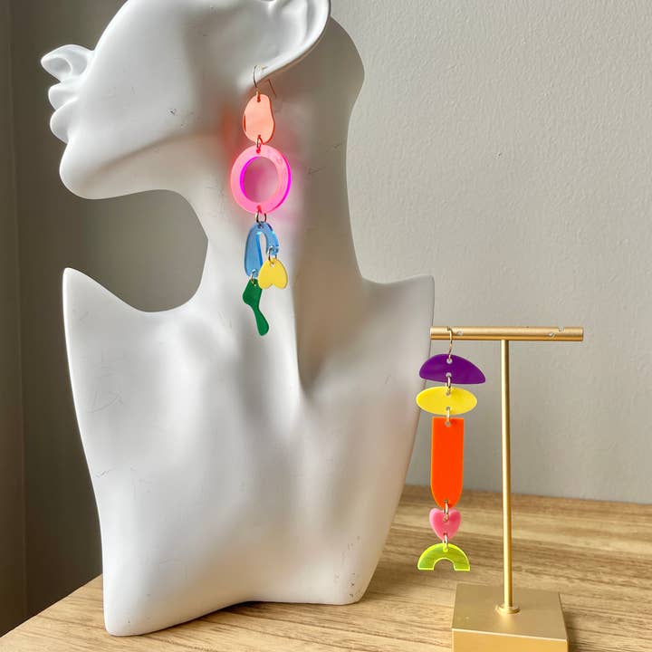 Pineapple Phi - Vendita all'ingrosso Orecchini pendenti - Orecchini funky in acrilico colorato non corrispondenti7