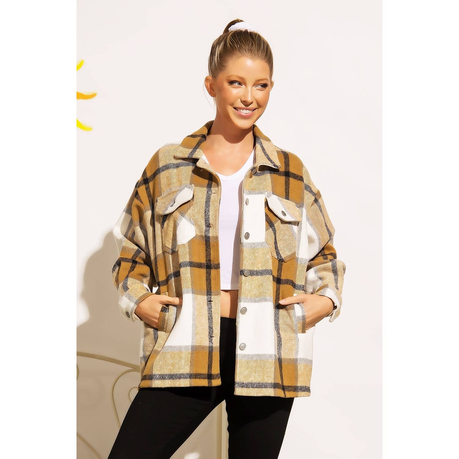 Sweet Generis - Wholesale Shirt Jacket/Shacket - Women's - FUZZY PLAID BUTTON DOWN FLANNEL SHIRT JACKET14