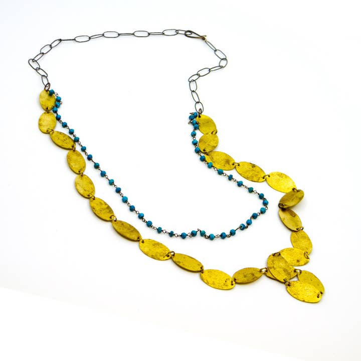 Turquoise Handmade Brass Chain Necklace por atacado de Eric Silva