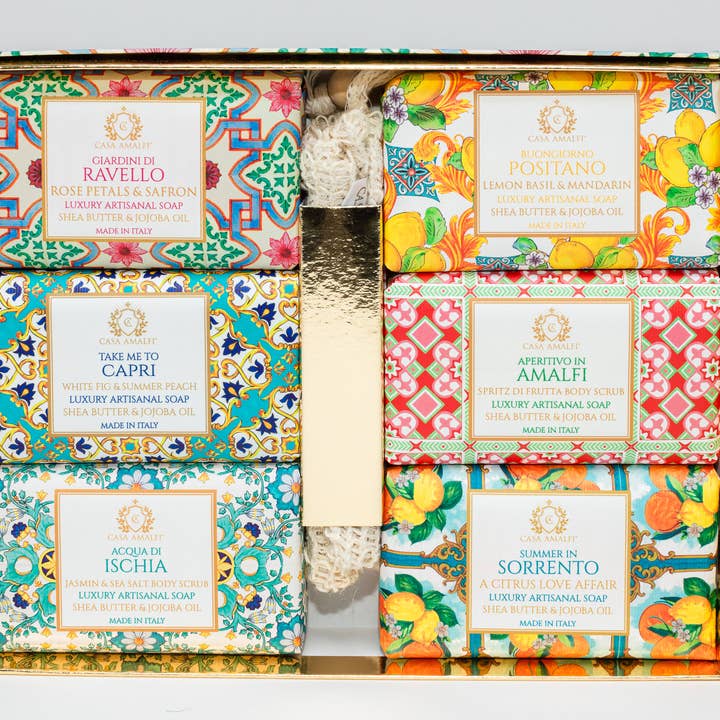 Casa Amalfi - Wholesale Soap Set - PINK 6 Pack soap bars + Sisal Bag