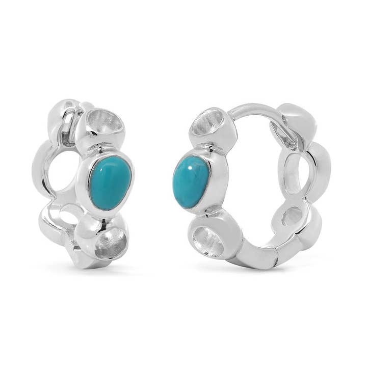 Jaime Huggie Hoop with Turquoise (LB 4474TQ) for wholesale by Boma Jewelry