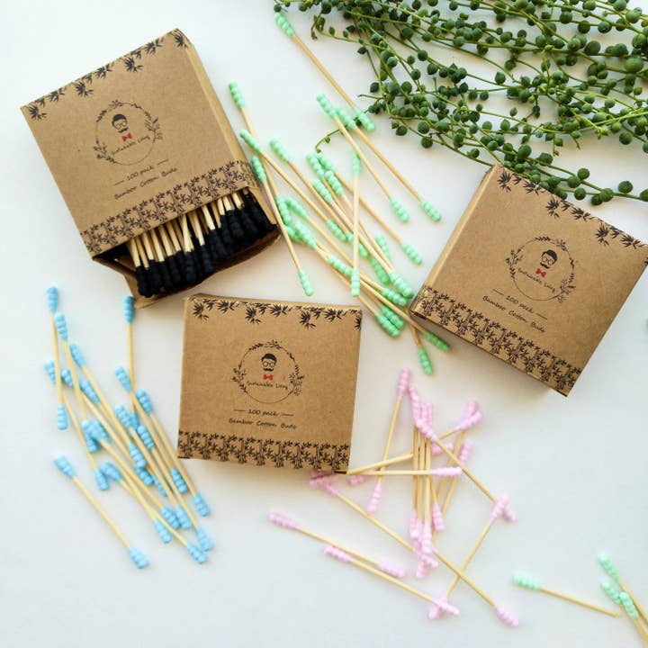 Smile Boutiques - Wholesale Cotton Swab/Q-Tip - Organic Bamboo Cotton Buds - Biodegradable - 100 Pack