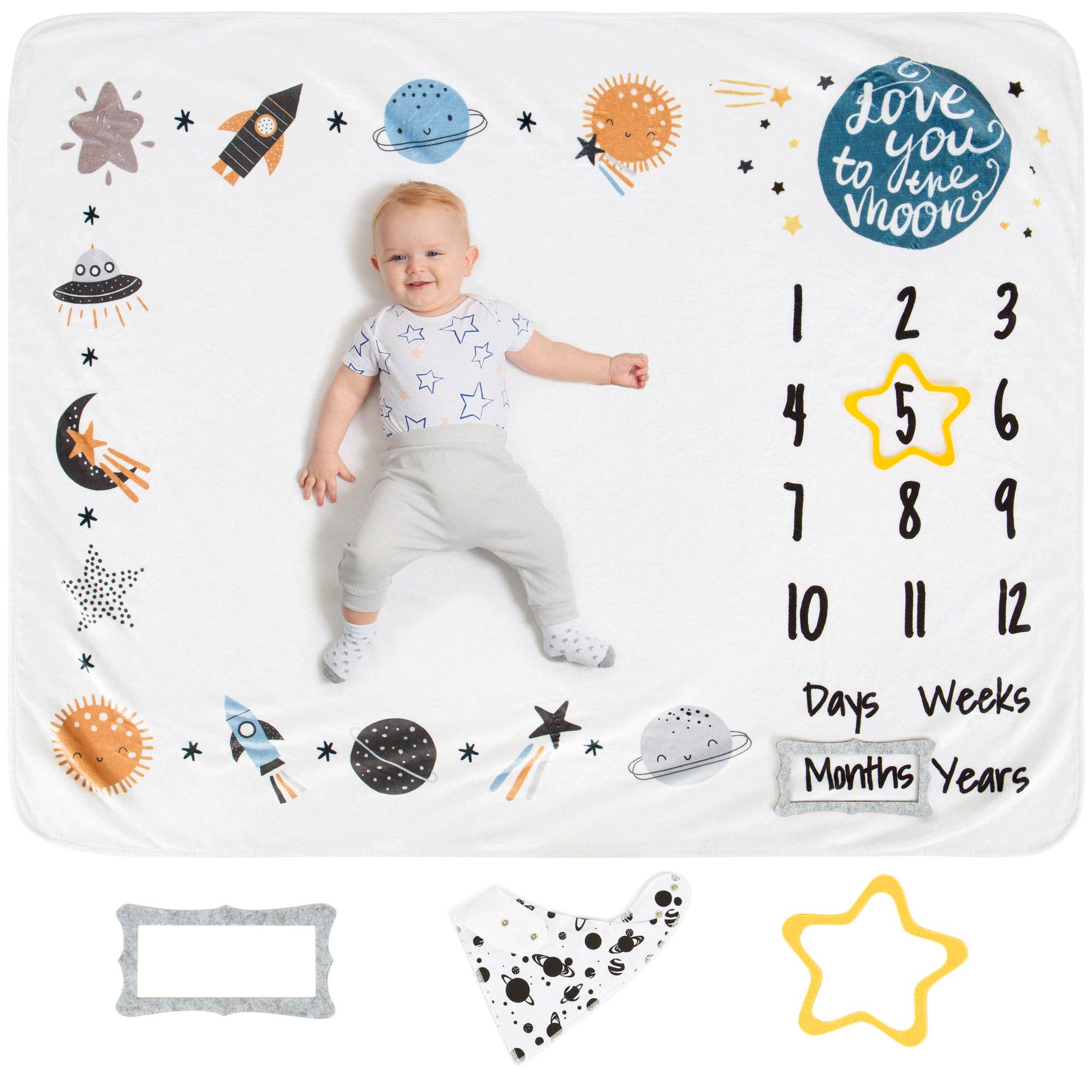 Luka & Lily – wholesale Milestone blanket – Child & baby – Luka&Lily Monthly Milestone Blanket for Baby Boys, 60x40 inches (Outer Space)