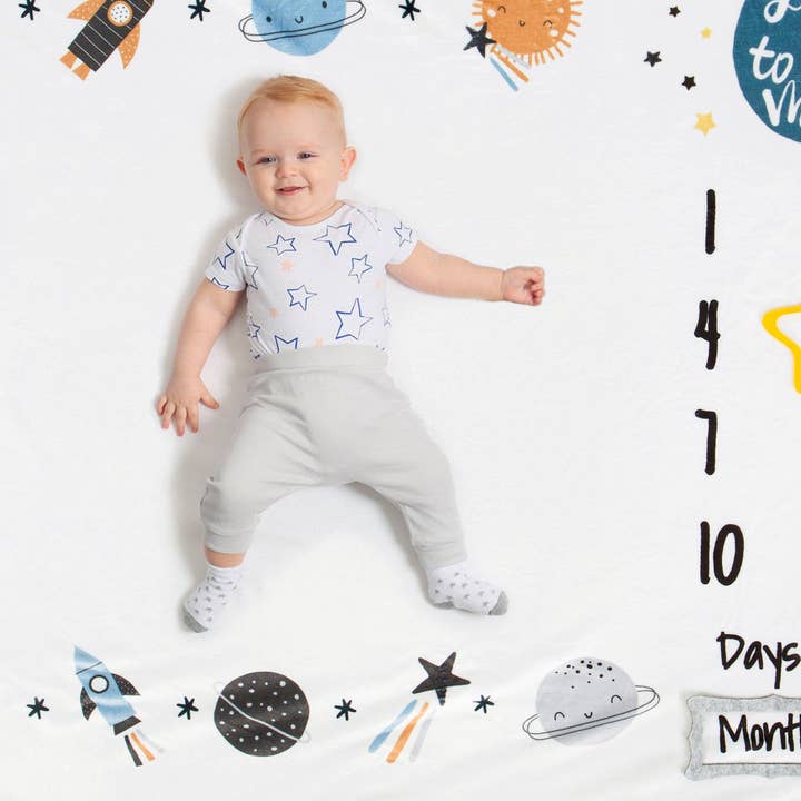 Luka&Lily Maandelijkse Mijlpaaldeken voor Babyjongens, 60x40 inch (Buitenaards) voor wholesale door Luka & Lily