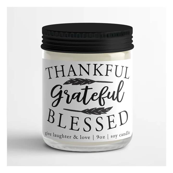 Thankful, Grateful, Blessed - Jar/Filled Candle for wholesale by Give Laughter and Love