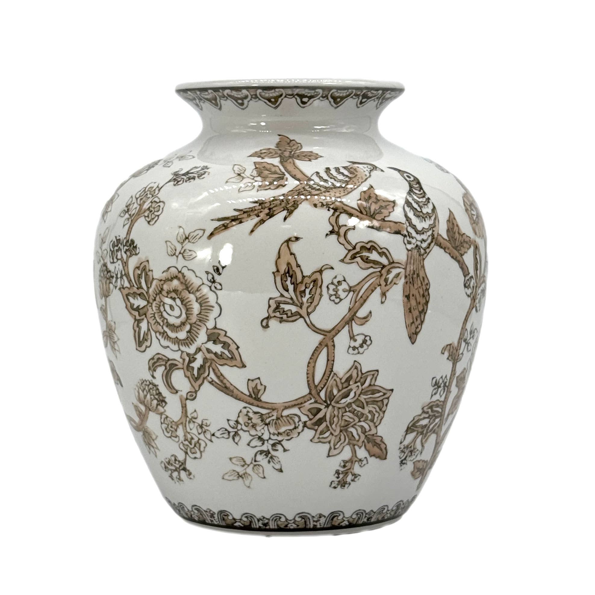 Galt International Company – Engroshandel Vase – Brun keramisk chinoiserie vase 10"