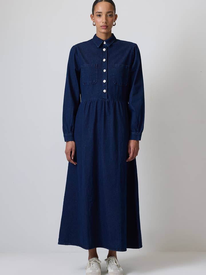 MAXI DENIM SHIRT DRESS WITH POCKET DETAIL for wholesale by Touché Privé