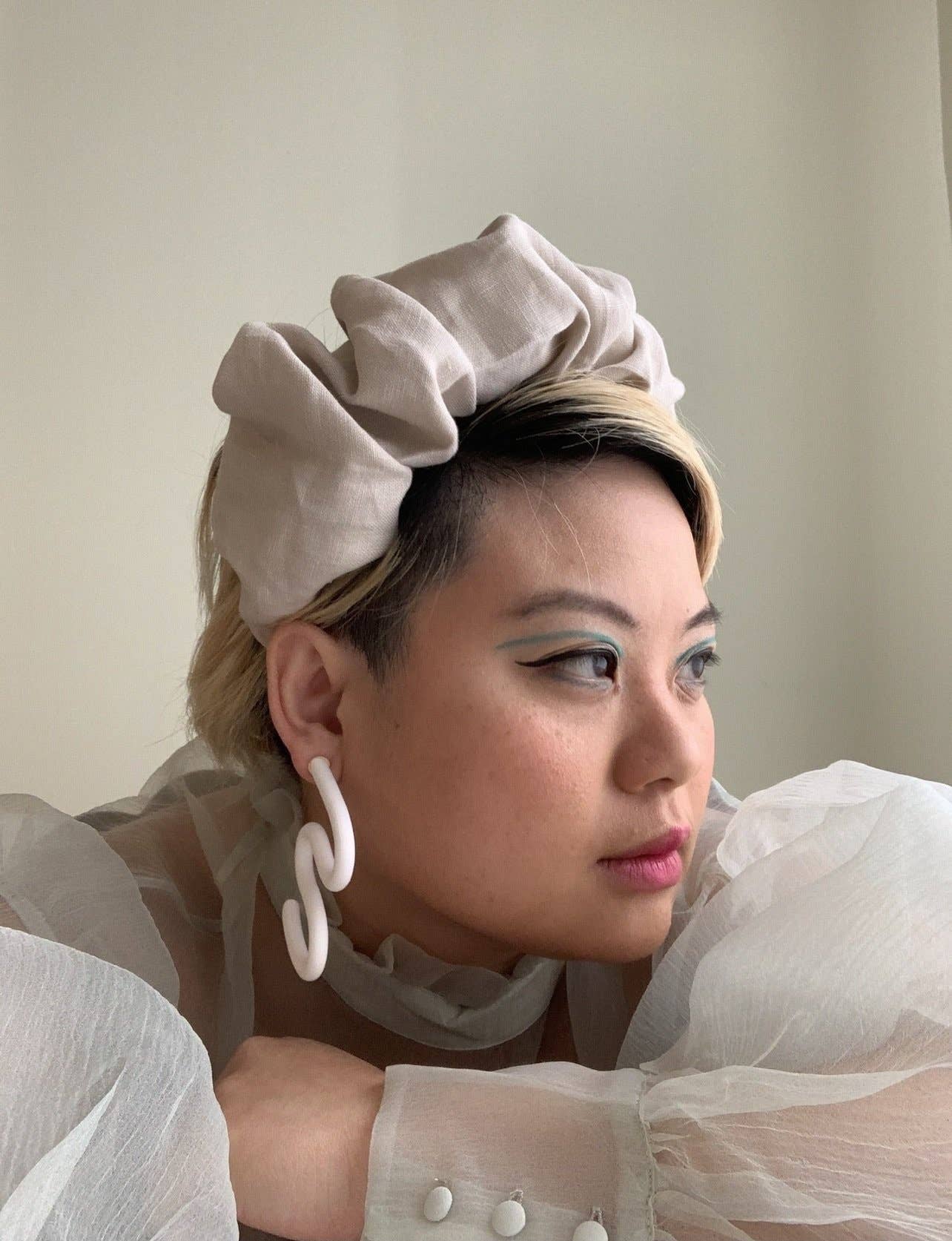 Hello Darling - Wholesale Fashion Headband - Women's - Oatmeal Mini Linen Crown, One of a Kinds1