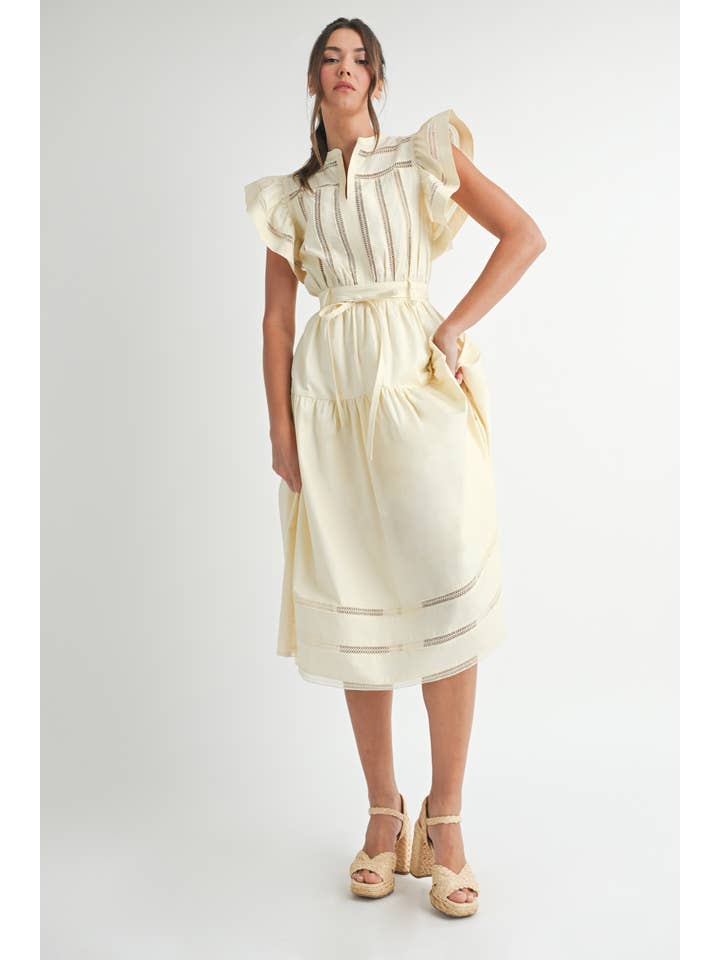Cream Kurzärmliges gestuftes Midikleid für den Großhandel auf Faire