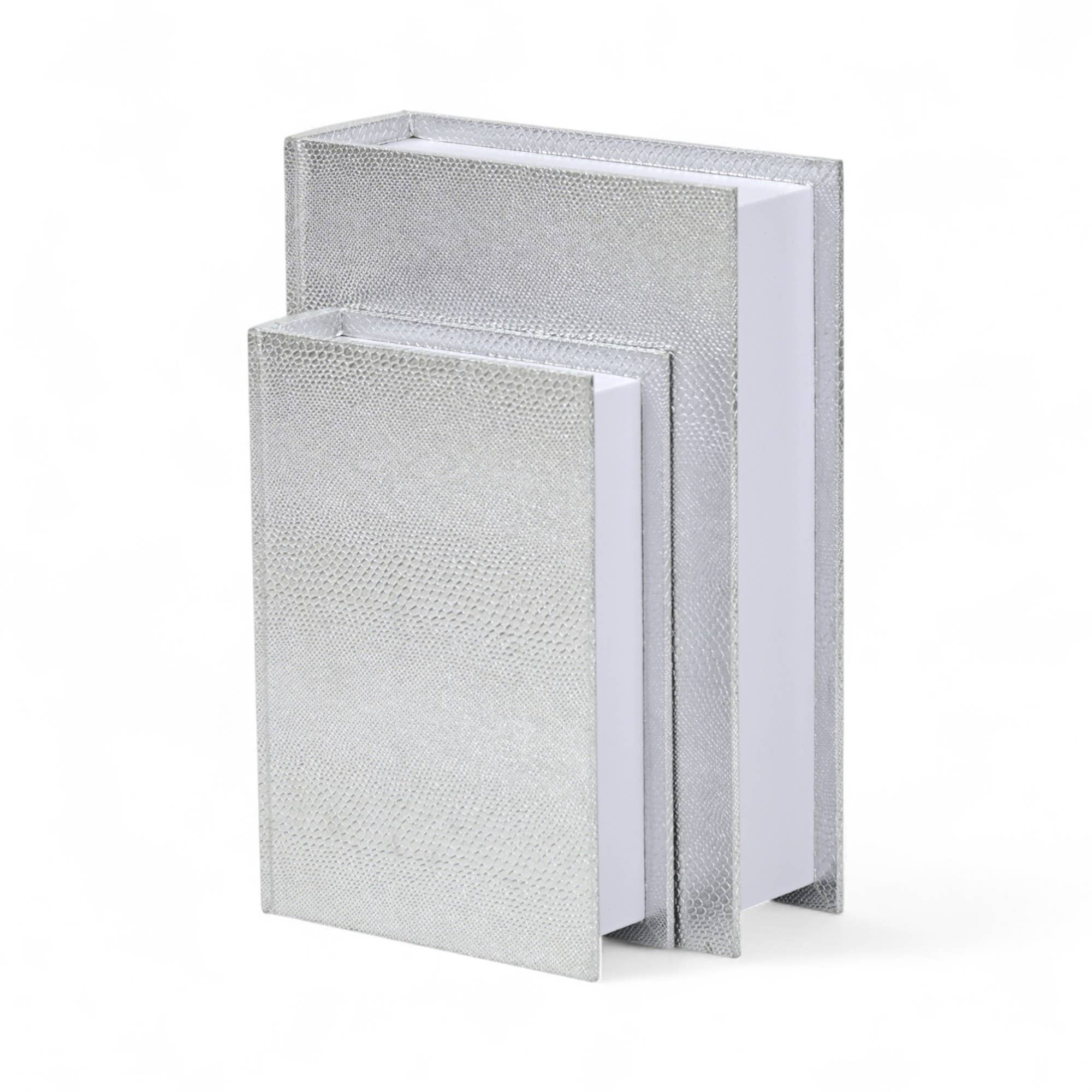 Cheungs Home Decor - Wholesale Decorative Box - Faux Alligator Themed Silver Vinyl Wrapped Book Box Set0