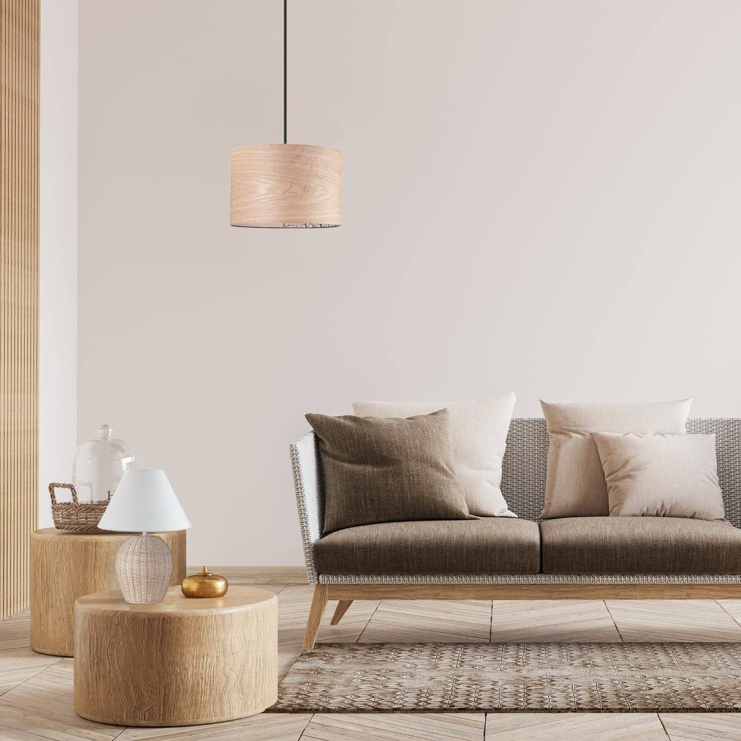 Light Brown Eco Friendly Bamboo Wood Effect Lampshade with Black Woodland Trees Inner Lining for wholesale on Faire6