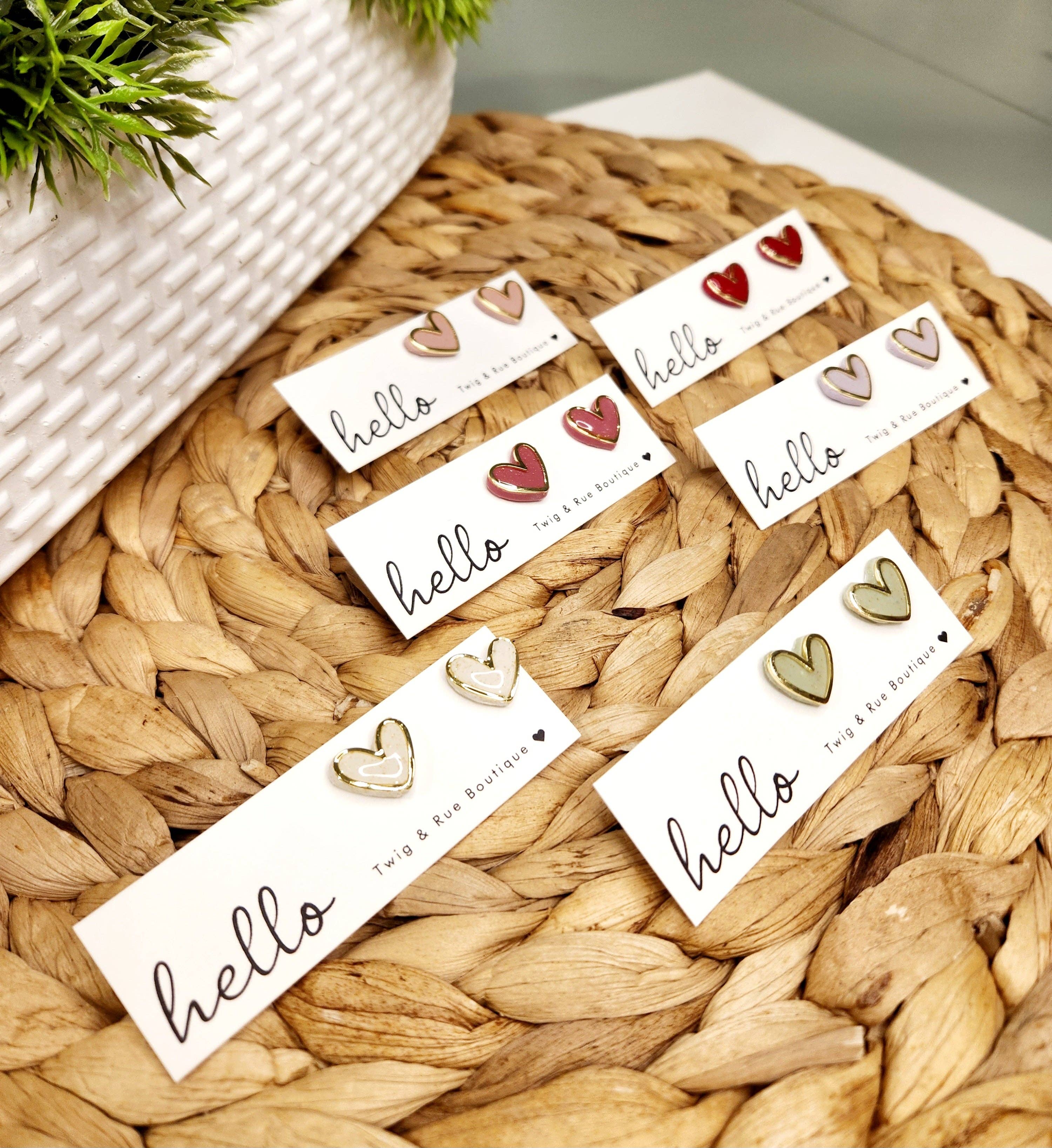 Twig & Rue boutique – Brincos de pino por atacado – Brincos de coração em argila5