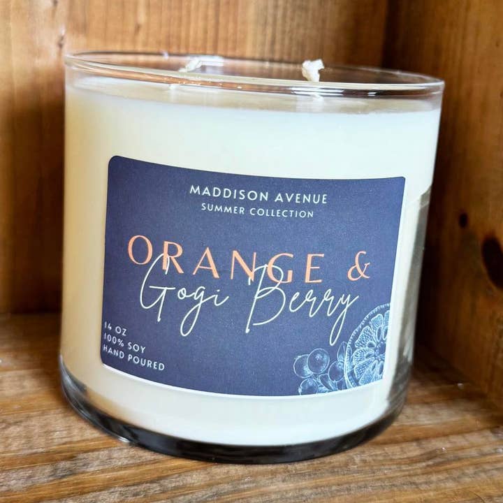 Maddison Avenue Candles Company - Wholesale Jar/Filled Candle - Orange and Gogi Berry Cylinder Jar 100% Soy Candle0