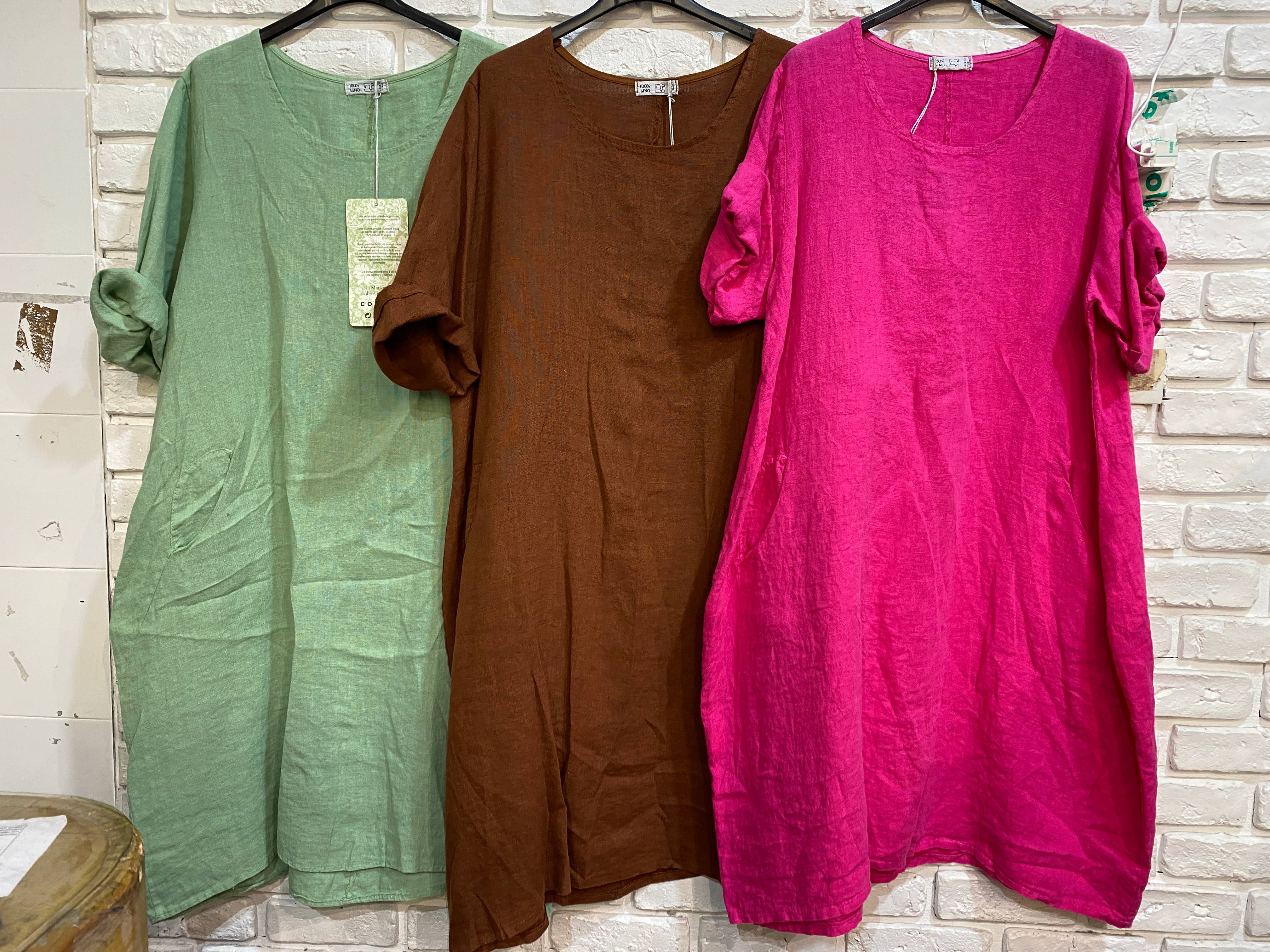 la maison des fibres naturelles - Wholesale Dress - Women's - Round neck dress in 100% linen 676142