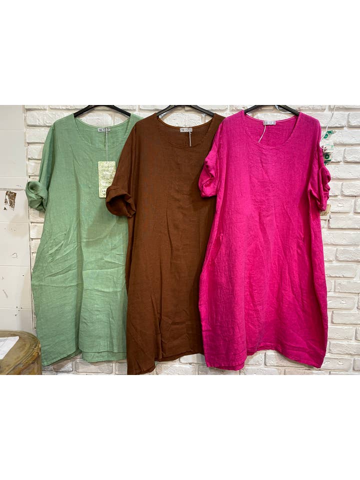 la maison des fibres naturelles - Wholesale Dress - Women's - Round neck dress in 100% linen 676142