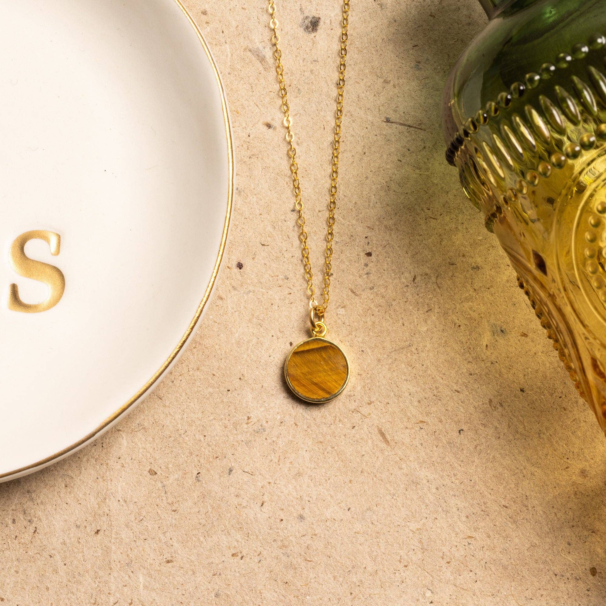 Soul & Little Rose – Colar pingente/pendente por atacado – Colar Círculo de Disco Redondo Pequeno Olho de Tigre2