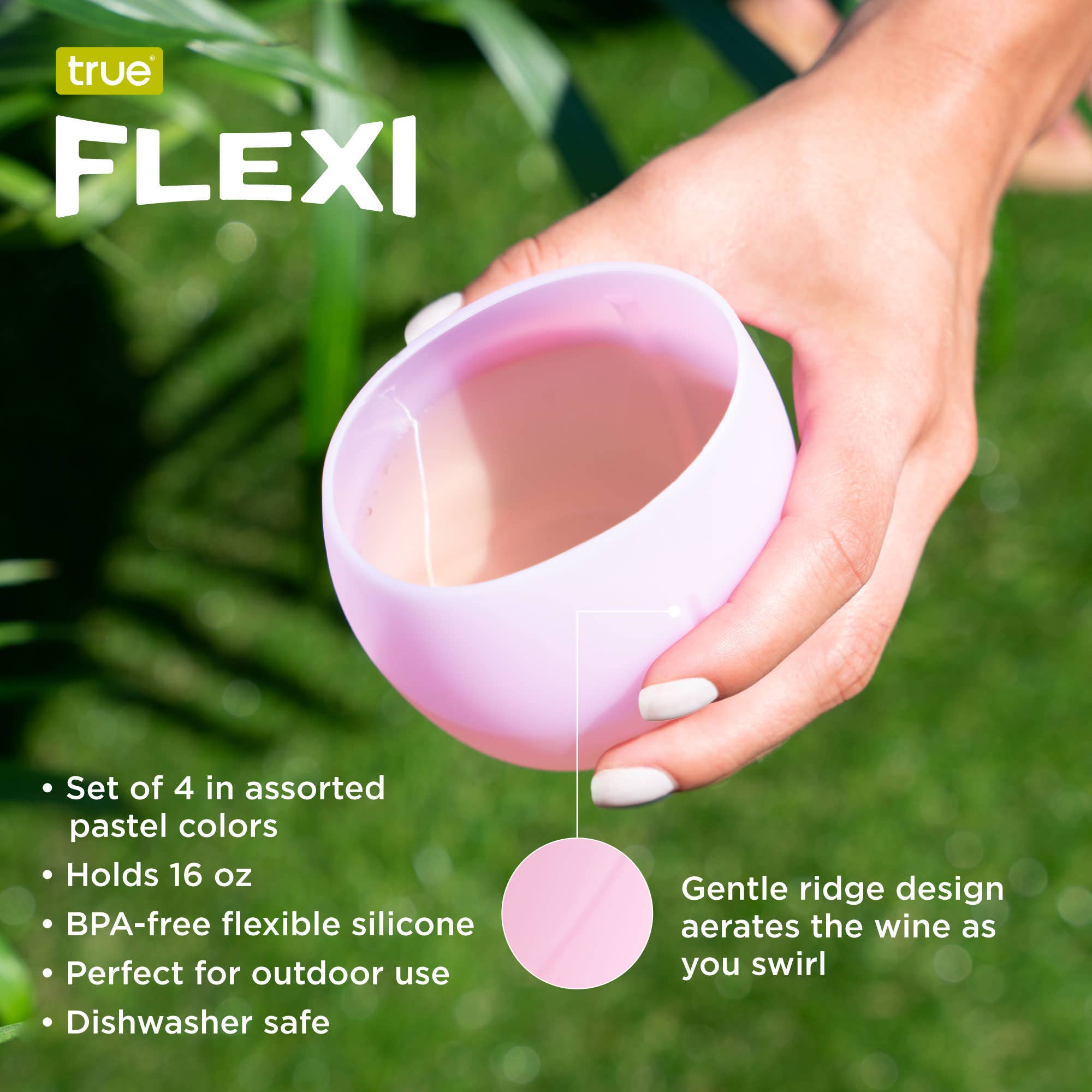 TRUE - Wholesale Wine Glass - Flexi Silicone Wine Cups with Aerating Ridges ASST COLORS5