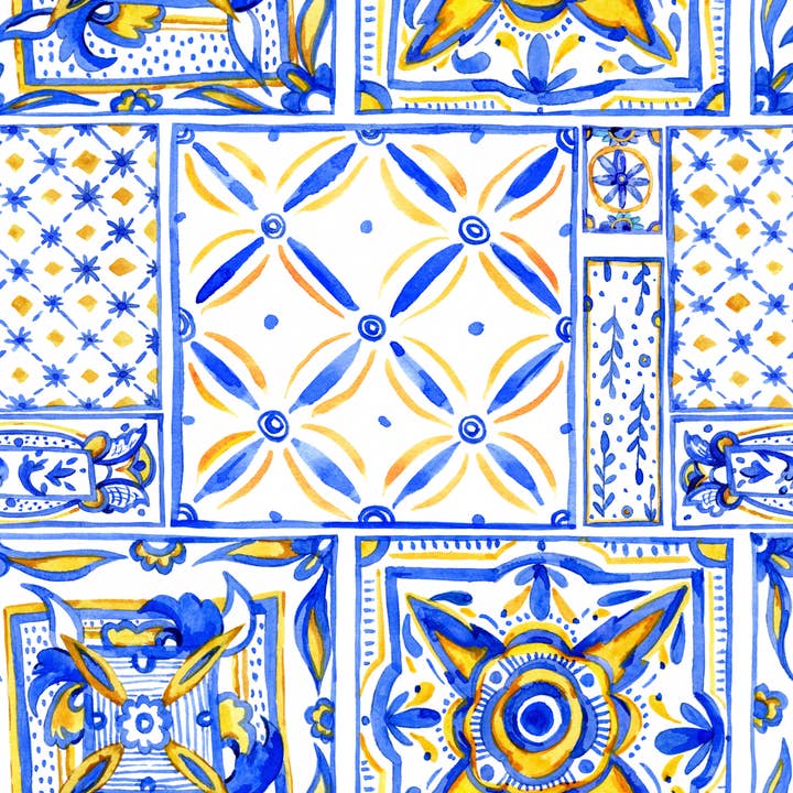Kit Carson Accessories - Venta al por mayor Paño de cocina - Paño de cocina sueco azulejos azules y amarillos