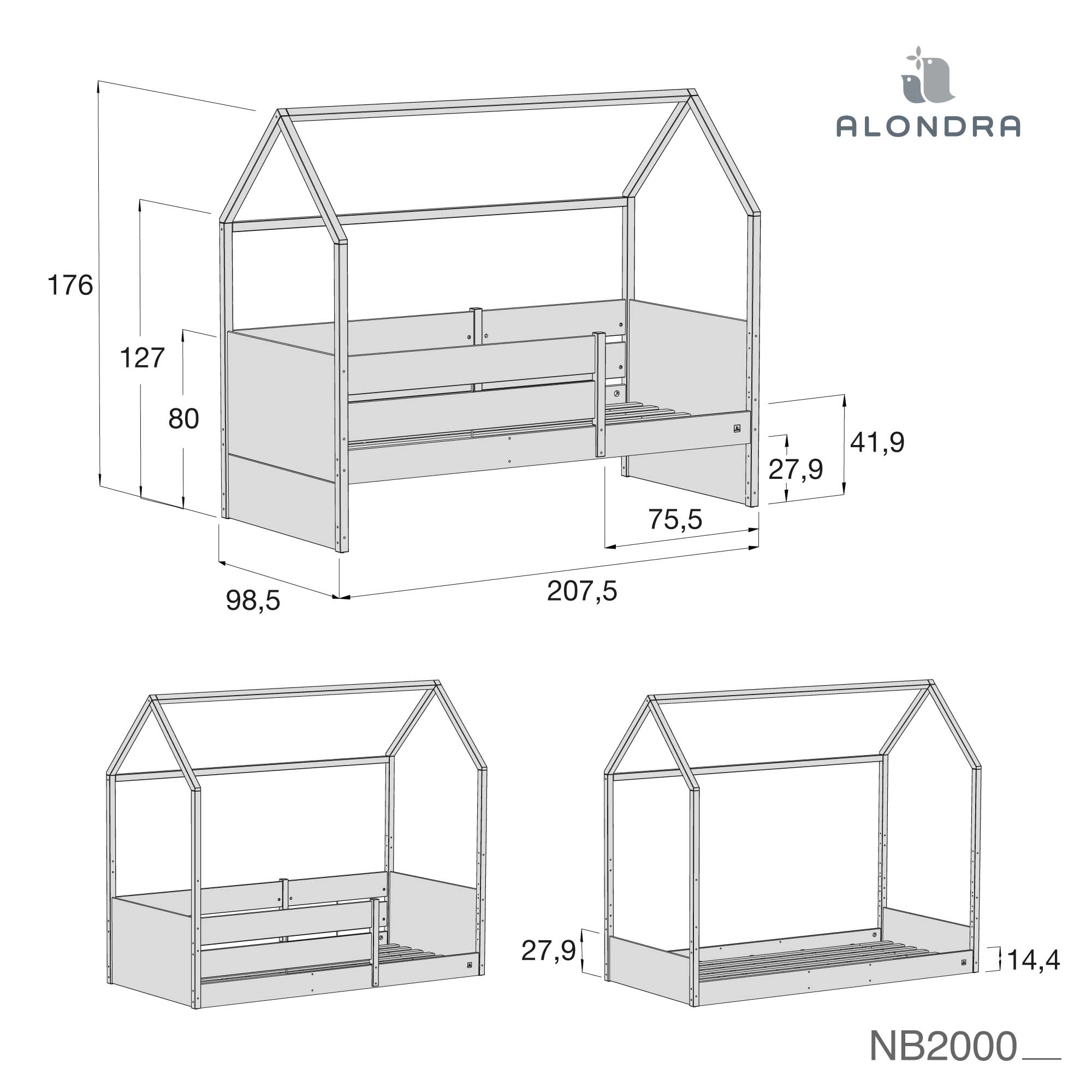 Alondra Baby - Wholesale Bed - Kids & Baby - Montessori bed 90x200 cm with drawer/trundle bed in wood · Sogni XL NB20002
