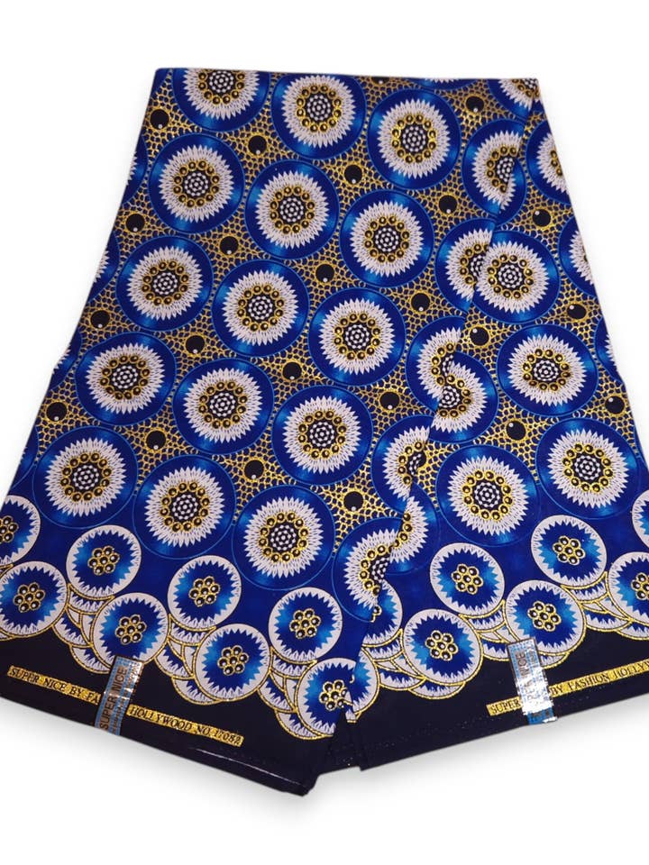6 Yards - African print fabric - Exclusive Embellished Glitter effects 100% cotton - GL-4031 Blue Gold for wholesale by AfricanFabs