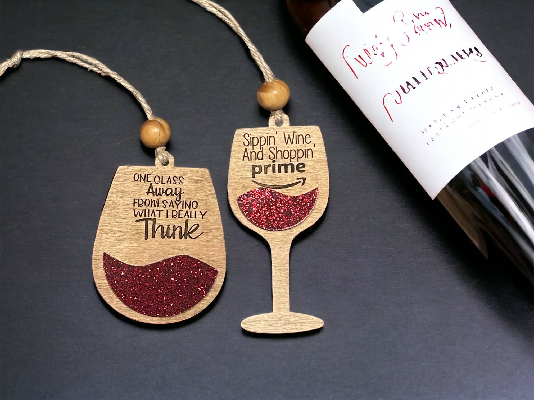 Rag Crazy Creates - Wholesale Ornament - Funny Wine Ornaments – Handmade Wood & Glitter Acrylic