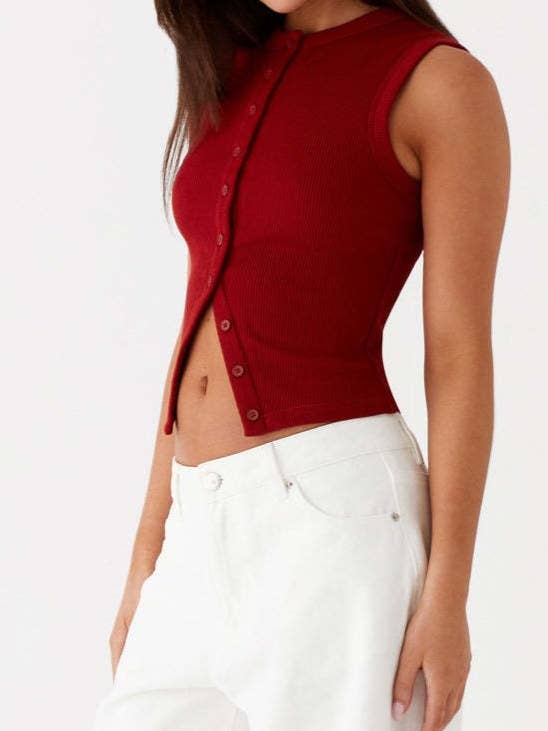 Rosa Clothing - Wholesale Tank Top - Women's - Ribbed Buttoned tank top crewneck vest - 8 colors27