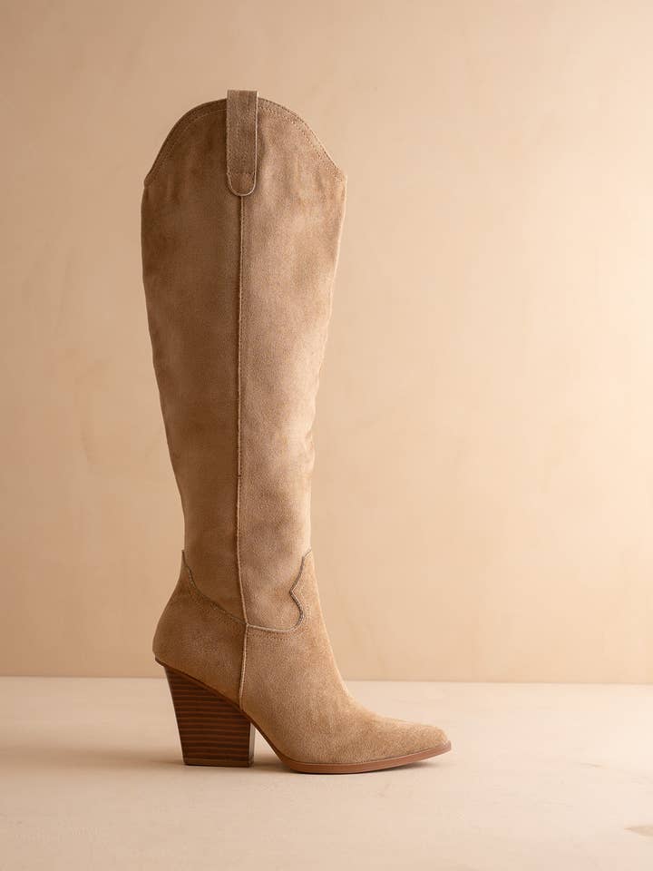 The Barcelona | Latte Knee High Western Boot for wholesale by OASIS SOCIETY