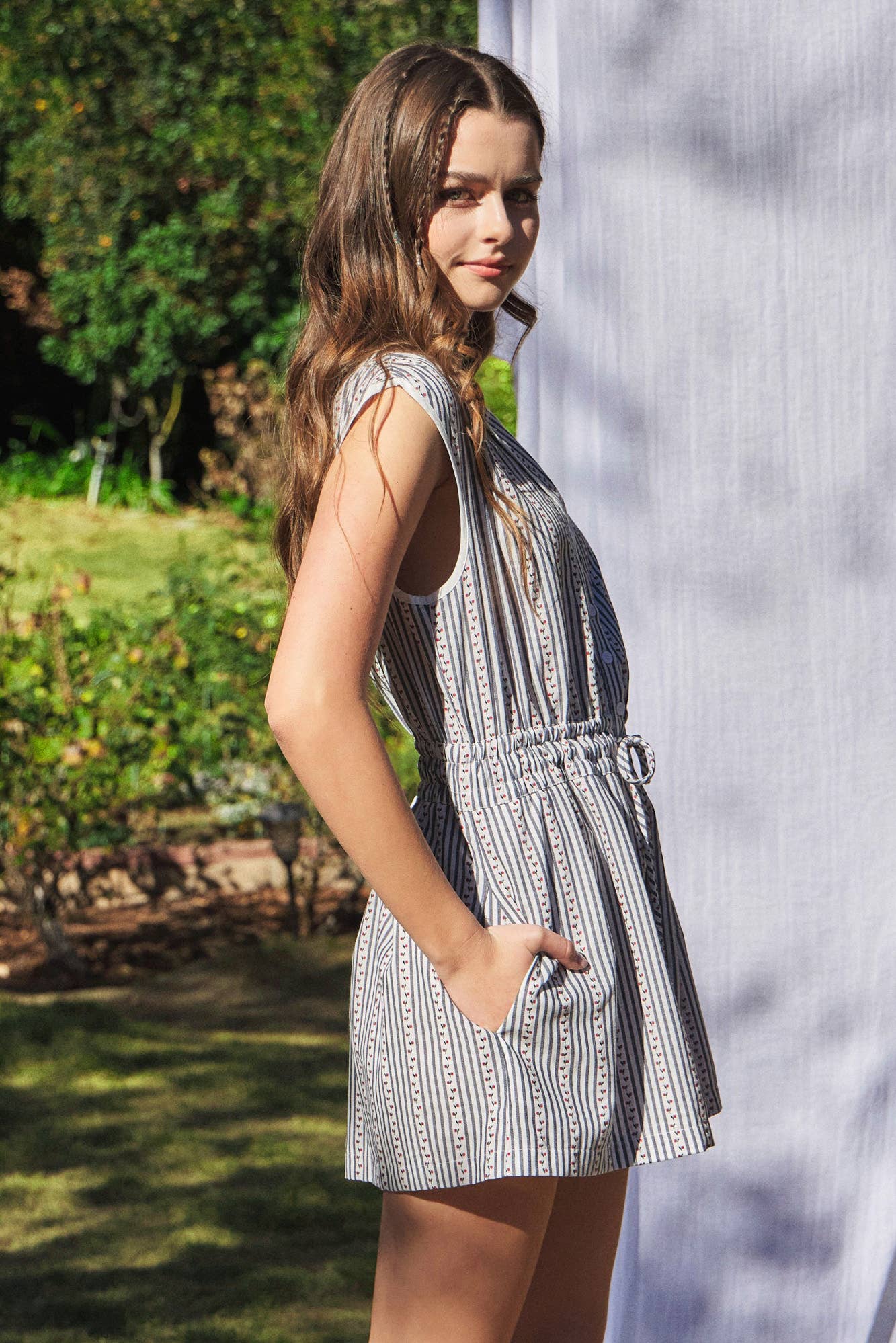 NIGHT BLUE ELASTIC BANDED WAIST ROMPER for wholesale on Faire1