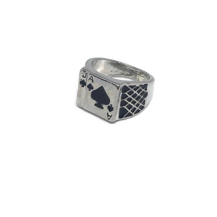 Gifts From The Crypt - Wholesale Signet Ring - Ace of Spades Playing Cards Ring | Black Signet
