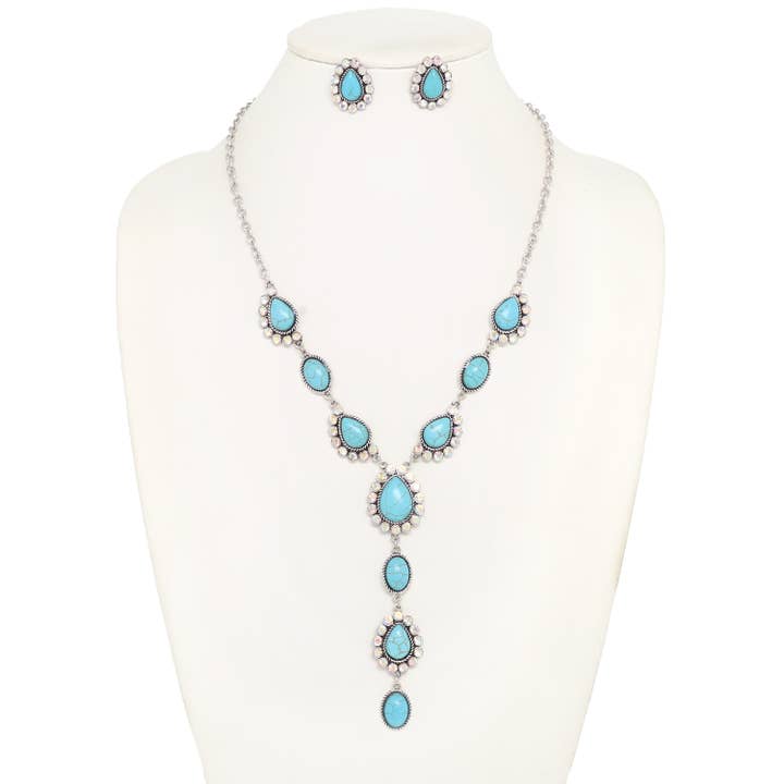 SP Sophia Collection - Wholesale Jewelry Set - Western Turquoise Y-Shaped Necklace Set
