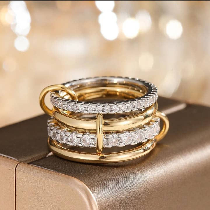 Conjunto de Anéis Empilhados Pavé Interligados. por atacado de Diamond Veneer Travel Jewelry