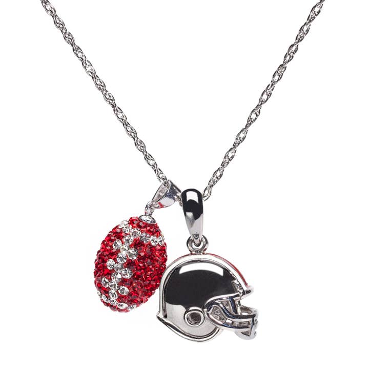 OSU Football Helmet and Crystal Football Charm Necklace for wholesale by Stone Armory