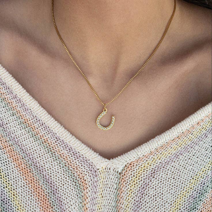 WJW - Wholesale Individual Charm/Pendant - 18K Gold PVD Stainless Steel Pearl Beaded Horseshoe Charm14