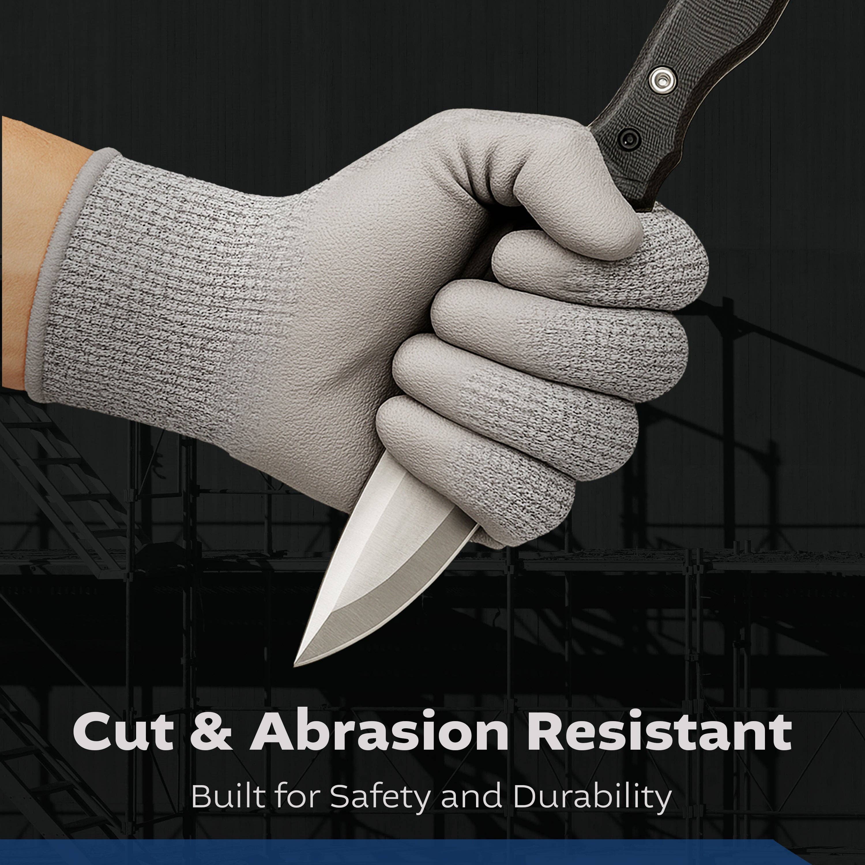 Kproduct4u - Wholesale Gloves - Unisex - Black Melange HPPE Blended Glove - Grey PU Palm coated (4 Sizes), 5ea2