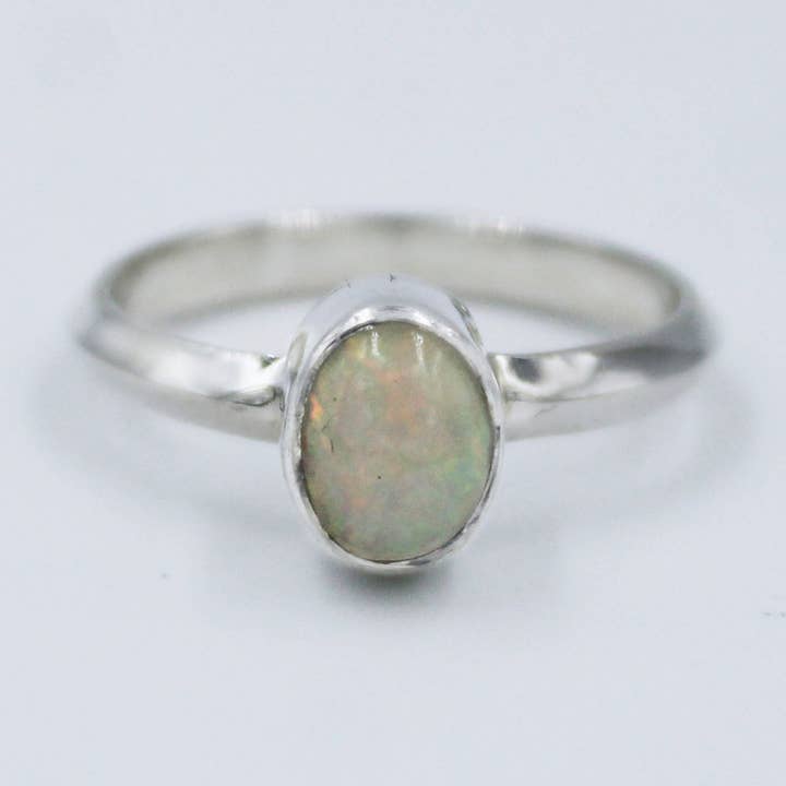 Ethiopian Opal Top Quality Stone Ring, 925 Silver Handmade Oval Shape Ring Size 8 for wholesale by Silvex Jewelry