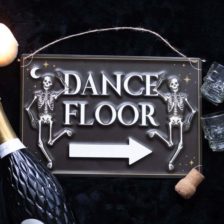 Dance Floor Skeleton Hanging Metal Sign for wholesale by Something Different Wholesale