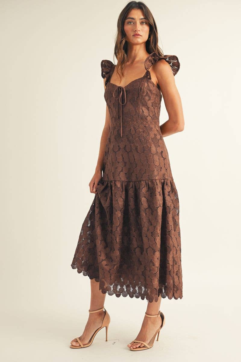 JUST ME - Wholesale Dress - Women's - NOVELTY LACE RUFFLE BOTTOM MIDI DRESS2