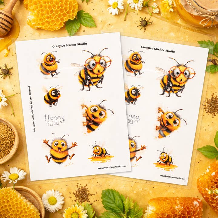 Sticker Sheet Set of 2 - Quirky Bees Honey, Please for wholesale by Creative Sticker Studio