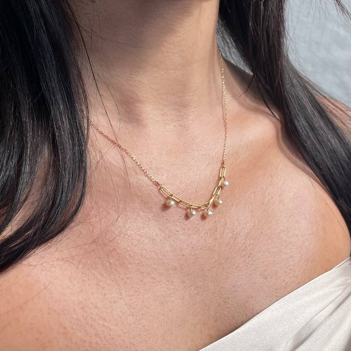 Mini Pearl Chain Necklace for wholesale by Elysium Jewelry