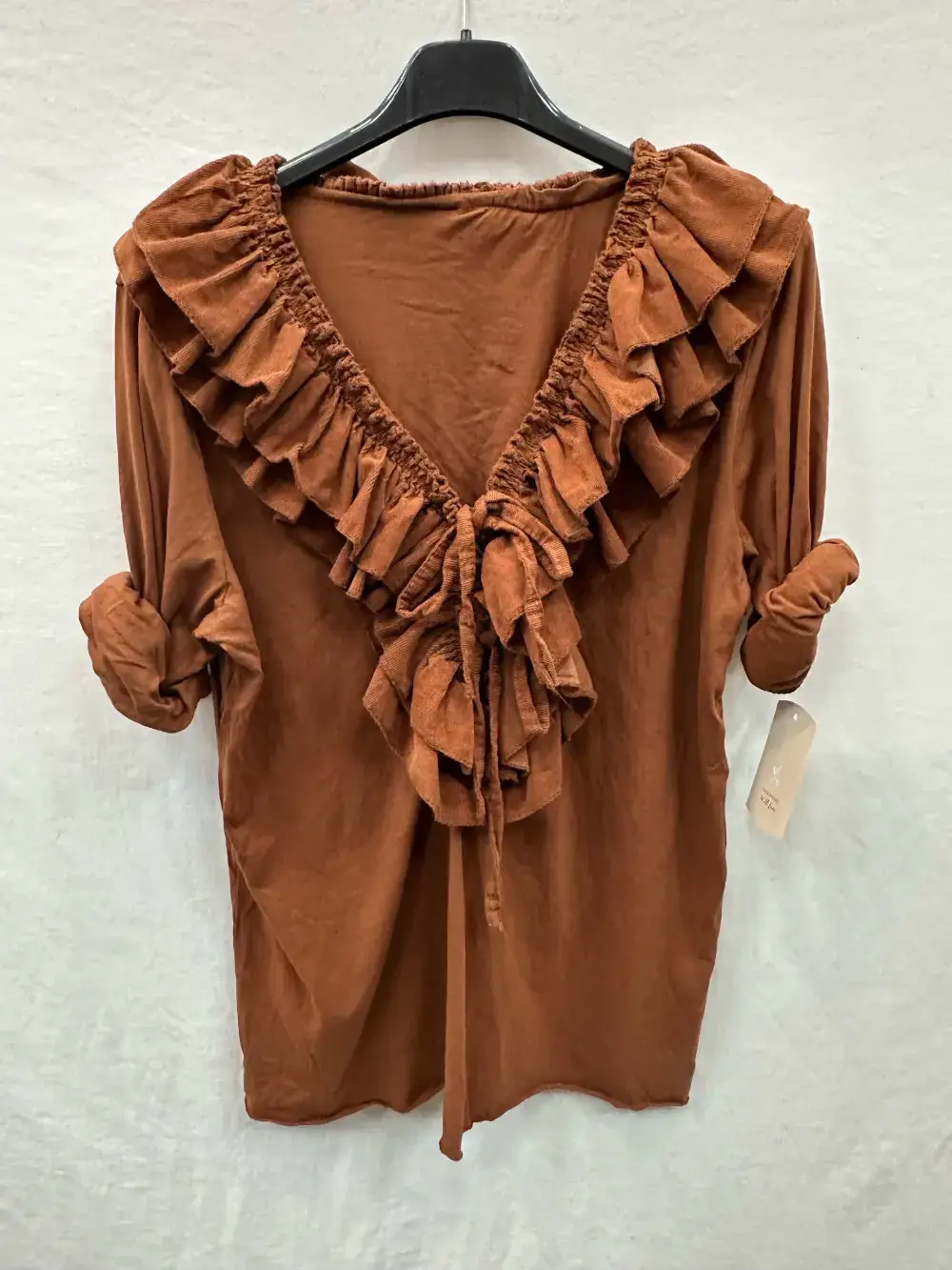Mimi & Gogo - Wholesale Blouse - Women's - Cotton Velvet Ruffled Top @10296_HVFroufrou2