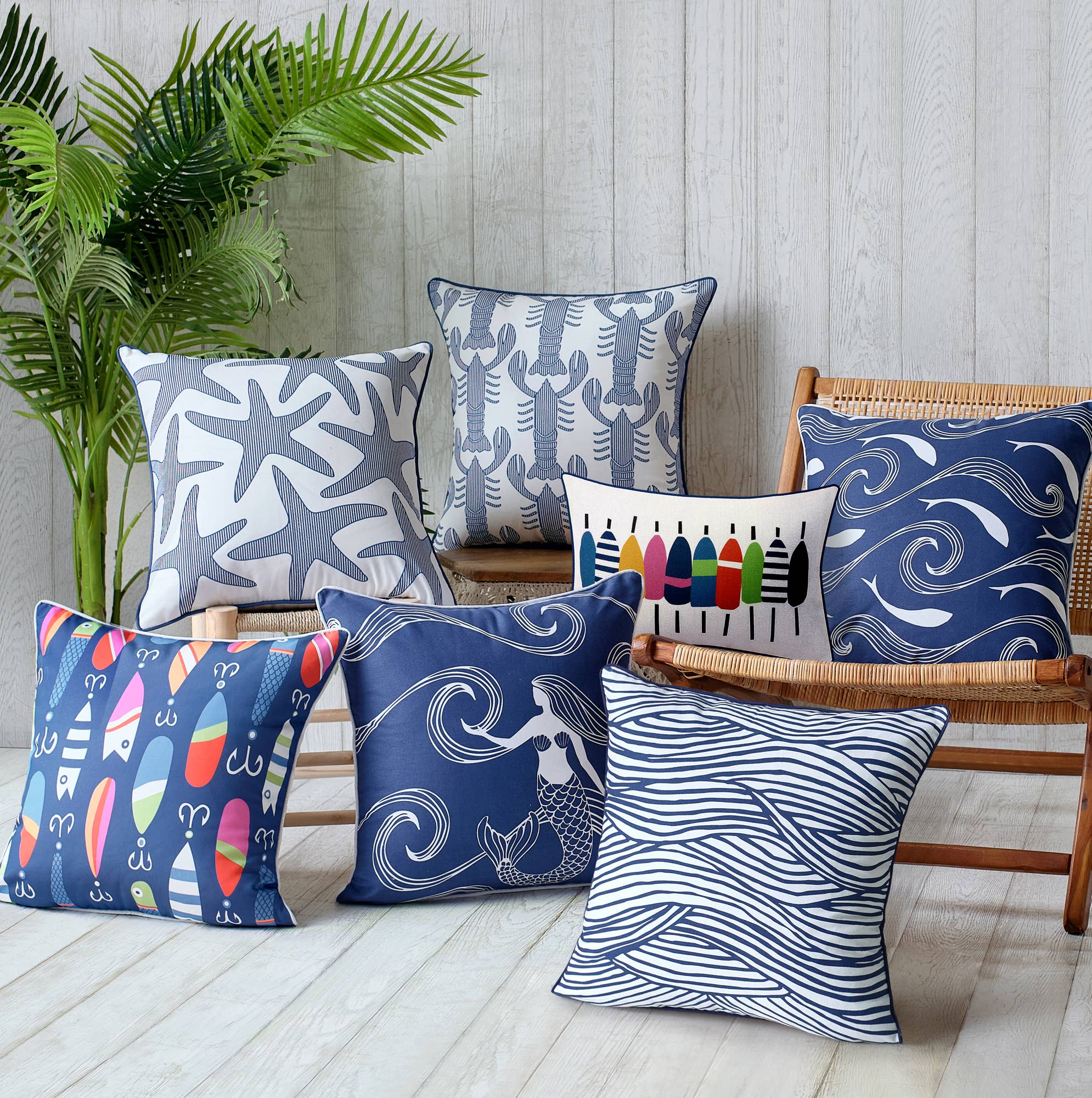 Peking Handicraft - Wholesale Throw/Decorative Pillow - Seersucker Lobster Indoor/Outdoor Printed Pillow - Kate Nelligan2