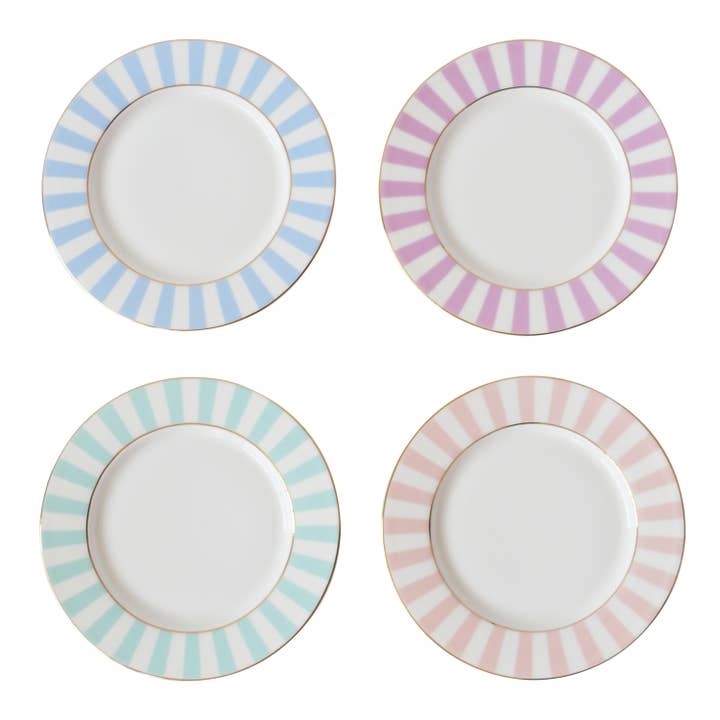 Bombay Duck - Wholesale Dinner Plate - Stripy Tea Plates Pastels - Set of 4