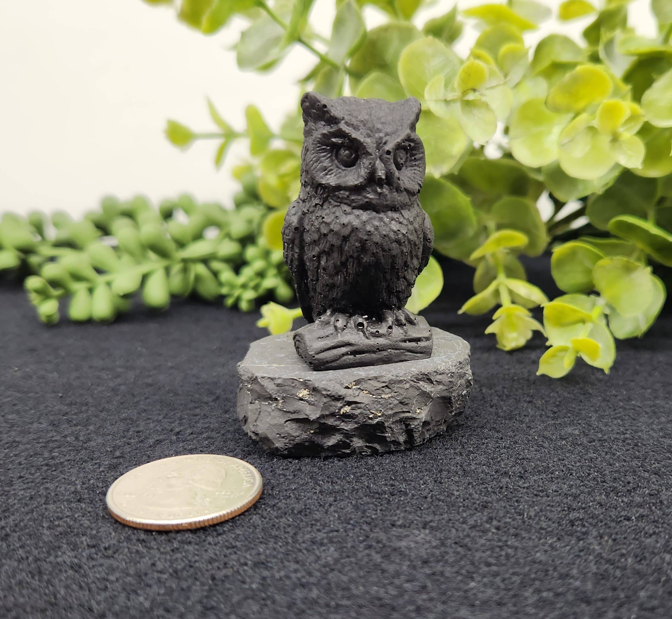 Meraki Gemstones - Vente Figurine décorative - Figurine Hibou de Face en Shungite (5,7 x 4,4 x 5,7 cm)4