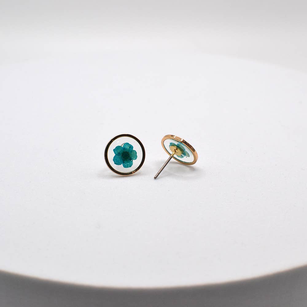 StarryNYC - Venta al por mayor Pendientes de botón/aretes de poste - Pendientes de tuerca redondos de epoxi prensado con flores auténticas4