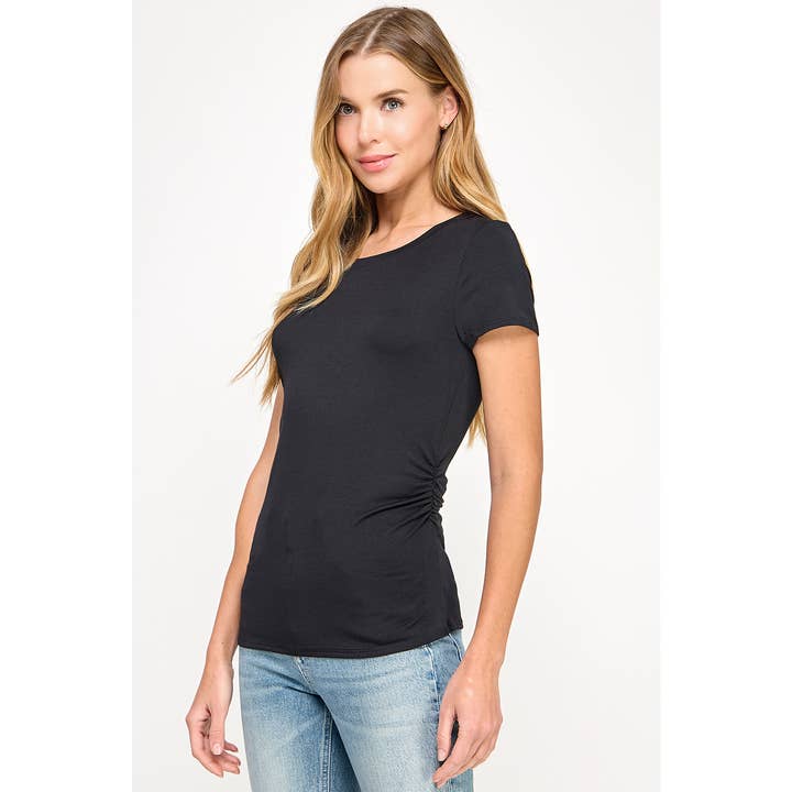 Heimious - Wholesale T-Shirt - Women's - Ruched Sides Short Sleeve Tee, T841