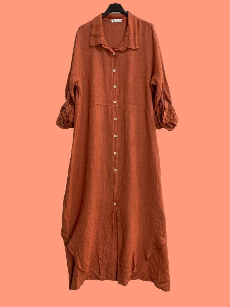 la maison des fibres naturelles - Wholesale Button Down Shirt - Women's - Long shirt dress 68036 100% LINEN66