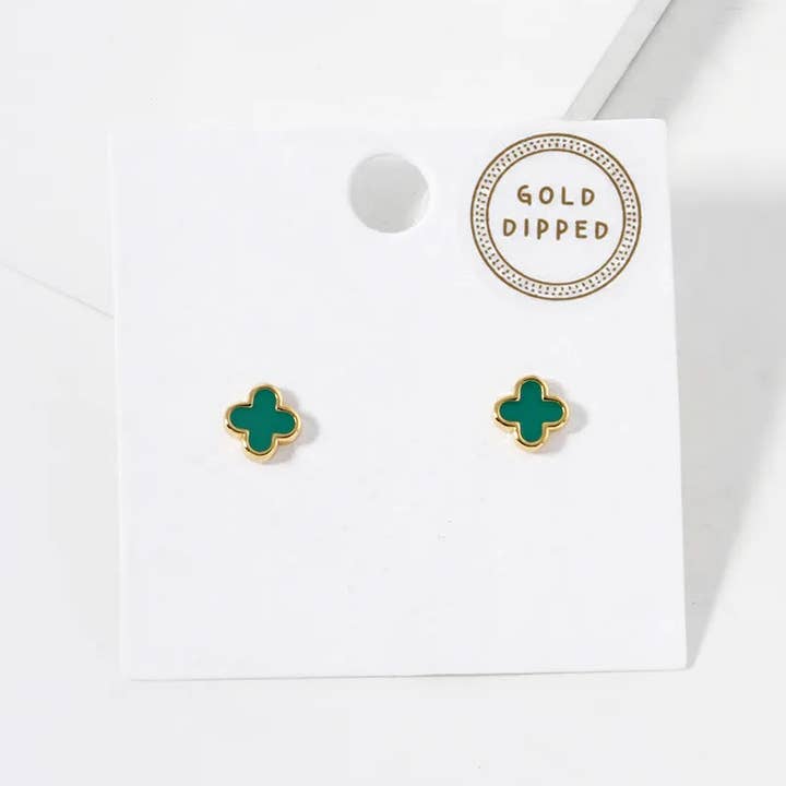 Wild Honey - Wholesale Stud/Post Earrings - 18K Gold Dipped Enamel Quatrefoil Sterling Silver Earrings
